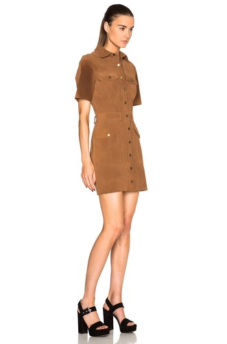 Pre-owned Current Elliott $998 Sz 1 Small  The Trucker Suede Mini Shirt Dress Brown