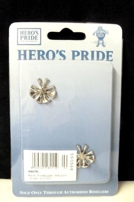 Deputy Fire Chief Collar Pin Device 4 Crossed Bugles Tac 2 Pc Set Silver New