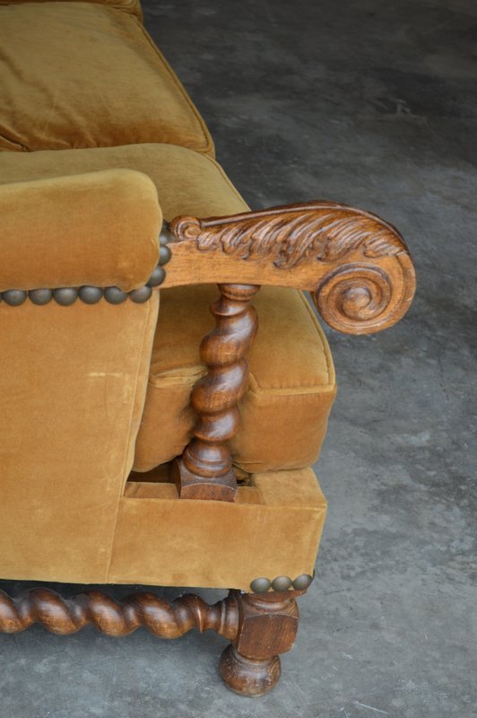 Vintage Sofa Hand Carved Wood Barley Twist
