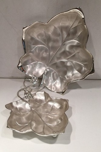 EP Brass Set Of Two Dishes Servers Leaf Shaped Footed Germany Collectible