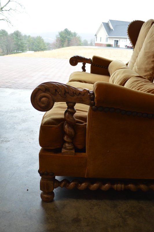 Vintage Sofa Hand Carved Wood Barley Twist