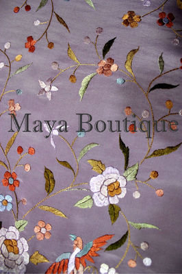 Pre-owned Maya Matazaro Embroidered Silk Fringe Jacket Kimono Lilac Multi Birds Flower Usa In Purple