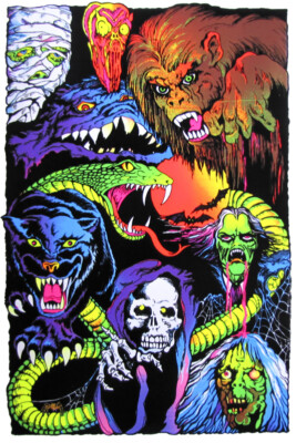 NIGHTMARE CREATURES - BLACKLIGHT POSTER - 23'' X 35'' INCHES FLOCKED SCARY HORROR