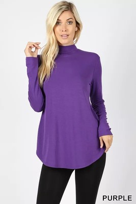 Women's Mock Neck Soft Cotton Long Sleeve Top Soft Stretch T Shirt Fitted Tee