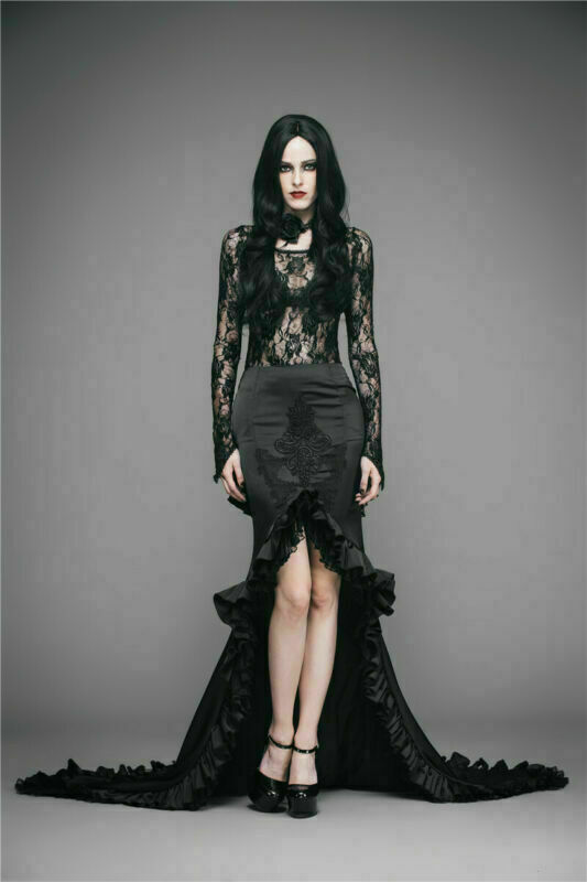 Pre-owned Eva Lady Women's Gothic Asymmetric Hem Frilled Skirt Big Swing Party Prom Skirts In Black