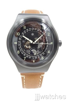 Pre-owned Swatch Swiss  Sistem Thought Brown Leather Automatic Watch 42mm Yib402 $270