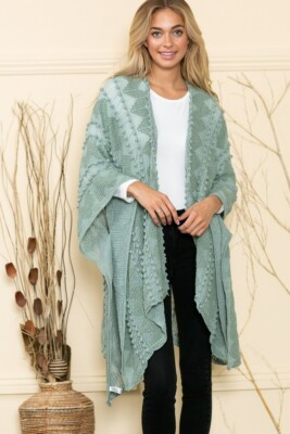 Plus Size Boho Hippie Kimono Tassel Sage Cardigan Duster Kimono Ruana OS S-4x