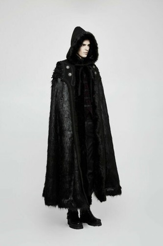 Pre-owned Punk Rave Gothic Long Fur Hooded Sleeveless Thick Cosplay Party Cloak Coat Cape In Black