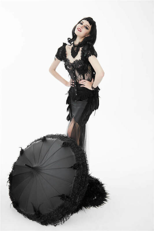 Pre-owned Eva Lady Elegant Gothic Floor-length Women Black Party See-through Feather Skirt