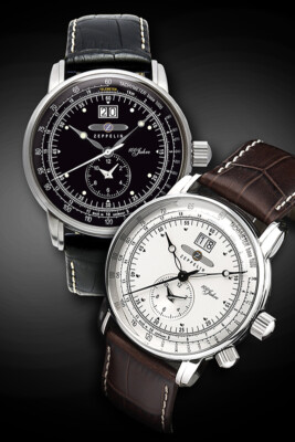 Pre-owned Zeppelin 100 Years Swiss Quartz Big Date Dual Time 50m Wr 42mm Black Dial 7640-2