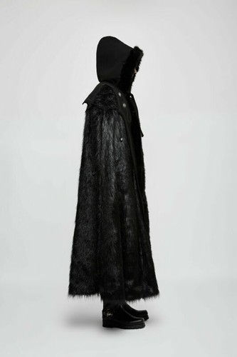 Pre-owned Punk Rave Gothic Long Fur Hooded Sleeveless Thick Cosplay Party Cloak Coat Cape In Black