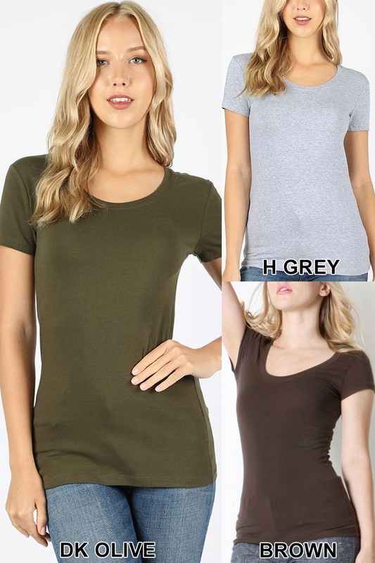 Women's Round Neck Short Sleeve Cotton T-shirt Soft Stretch Basic Tee GT-3007