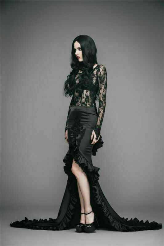 Pre-owned Eva Lady Women's Gothic Asymmetric Hem Frilled Skirt Big Swing Party Prom Skirts In Black
