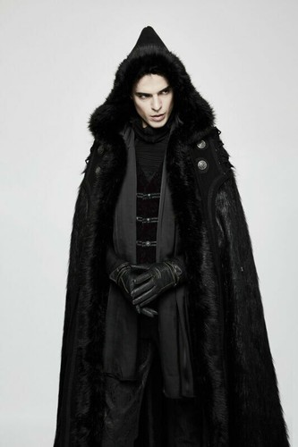 Pre-owned Punk Rave Gothic Long Fur Hooded Sleeveless Thick Cosplay Party Cloak Coat Cape In Black