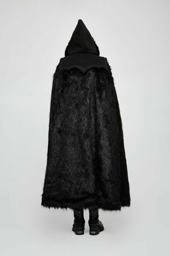 Pre-owned Punk Rave Gothic Long Fur Hooded Sleeveless Thick Cosplay Party Cloak Coat Cape In Black