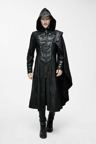 DEVIL FASHION VINTAGE GOTHIC HOODED COAT PUNK JACKETS COSPALY DETACHABLE SHAWL BLACK OVERCOATS