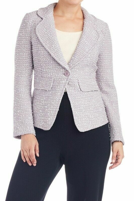Pre-owned St John Tweed Jacket Lavender White Wisteria Texture Knit Novelty 16 Large
