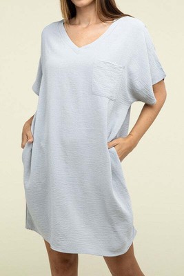 Zenana Woven Airflow V Neck Womens Dress Pockets S-XL 3Colors