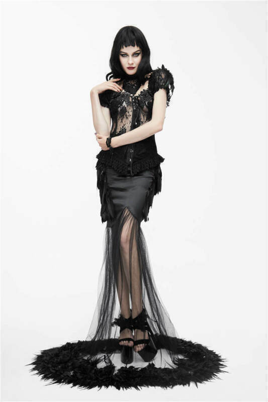 Pre-owned Eva Lady Elegant Gothic Floor-length Women Black Party See-through Feather Skirt