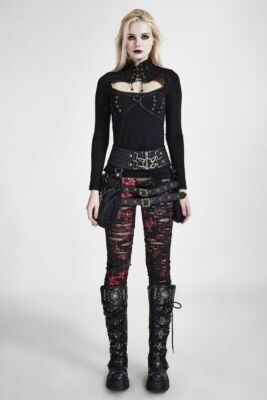 PUNK RAVE Gothic style broken mesh legging with the breathable Elastic net hole