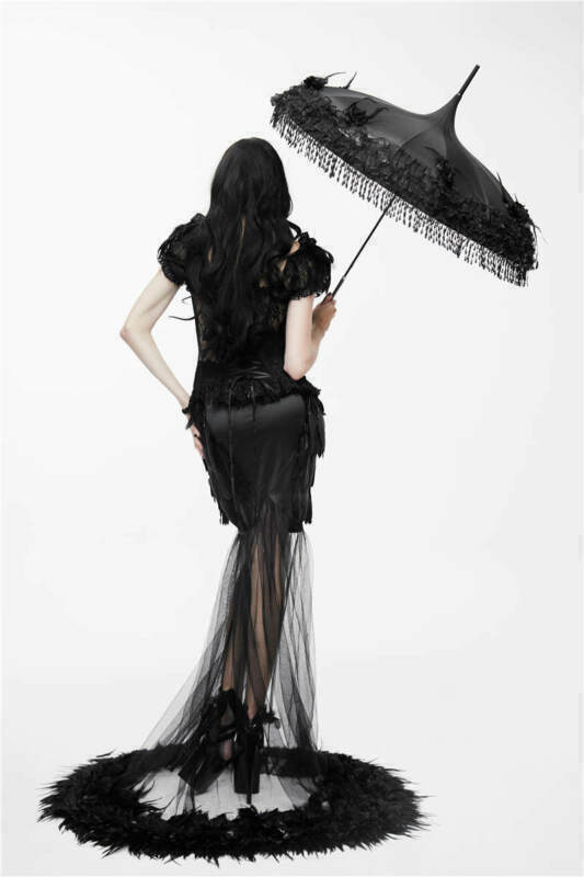 Pre-owned Eva Lady Elegant Gothic Floor-length Women Black Party See-through Feather Skirt