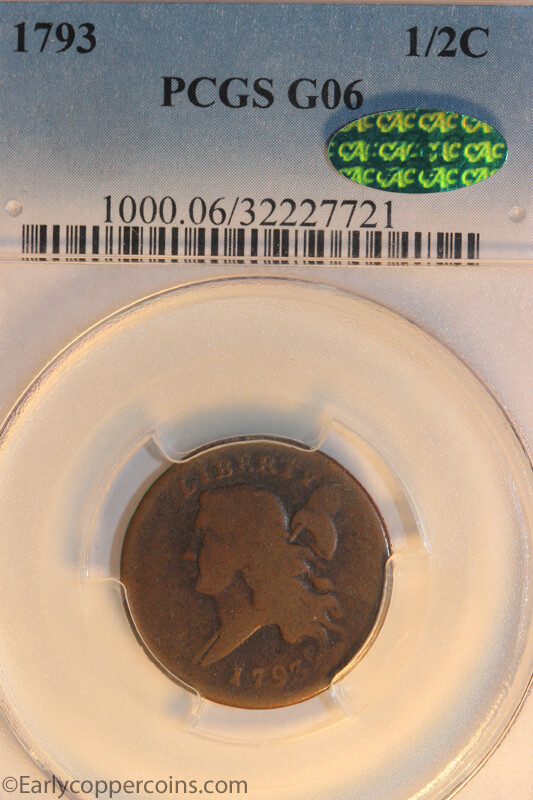 CHOICE 1793 C3 R3 Liberty Cap Half Cent PCGS G6 CAC Shawn Yancey collection