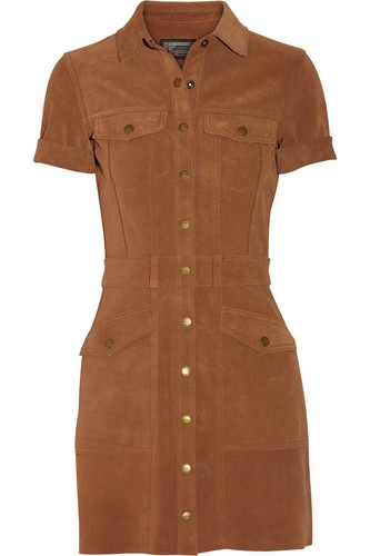 Pre-owned Current Elliott $998 Sz 1 Small  The Trucker Suede Mini Shirt Dress Brown