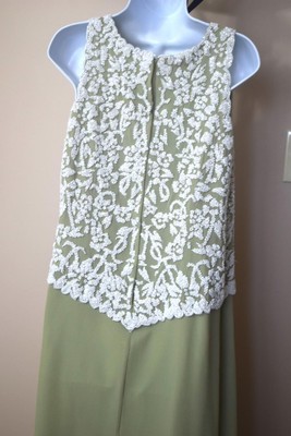 J KARA MOCK TWO-PIECE ORNATELY BEADED CHIFFON GOWN IN WHITE/GREEN SIZE12