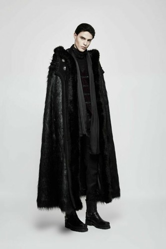 Pre-owned Punk Rave Gothic Long Fur Hooded Sleeveless Thick Cosplay Party Cloak Coat Cape In Black