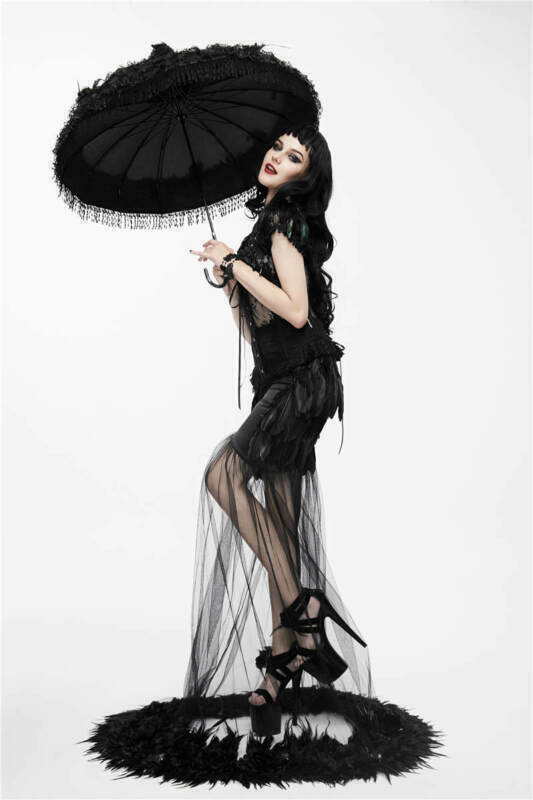 Pre-owned Eva Lady Elegant Gothic Floor-length Women Black Party See-through Feather Skirt