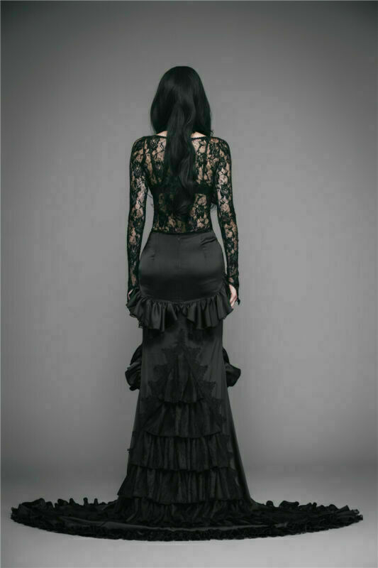 Pre-owned Eva Lady Women's Gothic Asymmetric Hem Frilled Skirt Big Swing Party Prom Skirts In Black