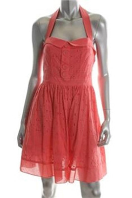Miss Sixty Coral A Line Casual Day Dress Eyelet Size 6 NWT $128