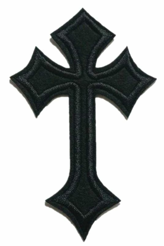 Black Velvet Embroidered Iron On Cross Applique Christian