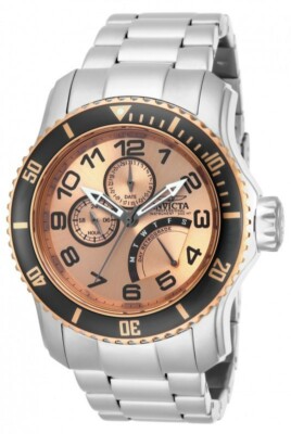 Brand New! Invicta 15338 Mens Pro Diver Rose-Tone Dial Stainless Steel Watch