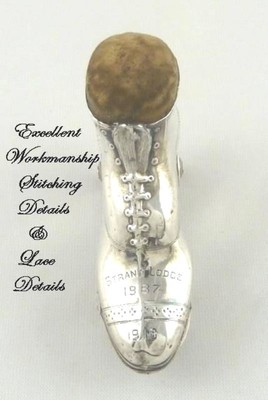 ANTIQUE STERLING SILVER NOVELTY PIN CUSHION ENGLISH ROLLER BOOT OR SKATE 1909