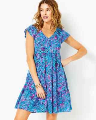Lilly Pulitzer Kawai Swing Dress Tiered Breakwater Blue Shells and Bells M NEW