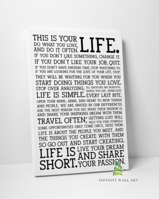 LIFE Quote Canvas Art Motivational Inspiration Wall Art Print Picture Decor -E1