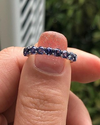 2Ct Round Lab-Created Tanzanite Half Eternity Wedding Band 14K White Gold Plated