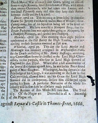 Rare GREAT PLAGUE Outbreak Deaths Cases London England Gazette 1666 UK Newspaper
