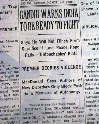 Mahatma Gandhi Returns to India from Round Table Conferences 1931 old Newspaper