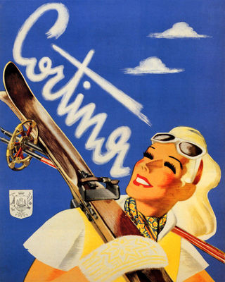 POSTER CORTINA ALPS SKI WINTER SPORT SKIING ITALY TRAVEL VINTAGE REPRO FREE S/H