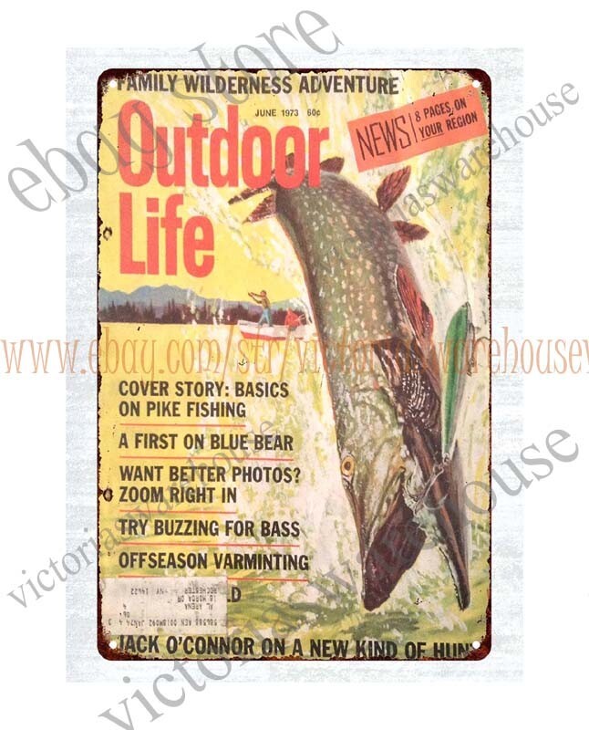 1973 rustic living outdoor wildlife fishing tin sign home decor