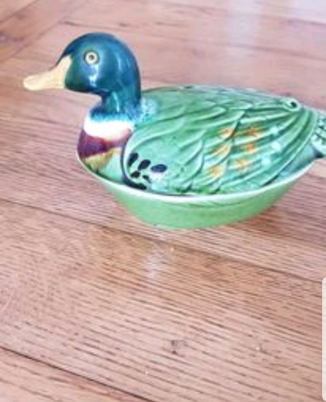 Michel Caugant Vintage Antique Duck Terrine Butter Dish in Plymouth