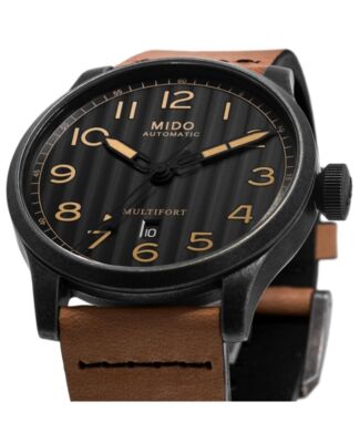 Pre-owned Mido Multifort Black Dial Brown Leather Strap Men's Watch M0326073605099