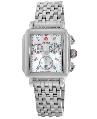 Pre-owned Michele Deco Diamond Mother Of Pearl Dal Steel Women's Watch Mww06a000778