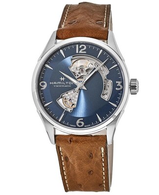 Новые мужские часы Hamilton Jazzmaster с открытым сердцем и синим циферблатом на кожаном ремешке H32705041