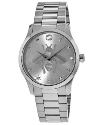 Pre-owned Gucci G-timeless 38mm Silver Bee Dial Steel Women's Watch Ya1264126