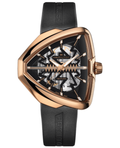 Pre-owned Hamilton Ventura Elvis80 Auto Skeleton Dial Pvd Rose Men's Watch H24525331