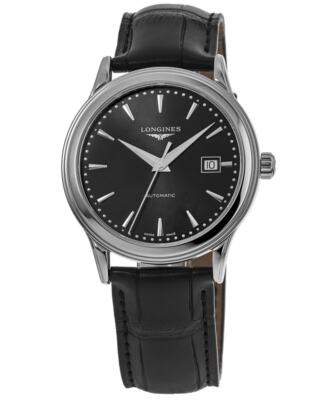 Новые флагманские кожаные мужские часы Longines с автоматическим черным циферблатом L4.984.4.59.2