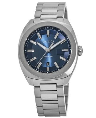 Pre-owned Gucci Gg2570 Blue Dial Stainless Steel Men's Watch Ya142303